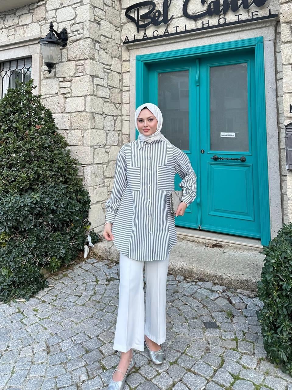 Kadın Oversize Pırıltılı Taş Detaylı Tunik Gömlek
