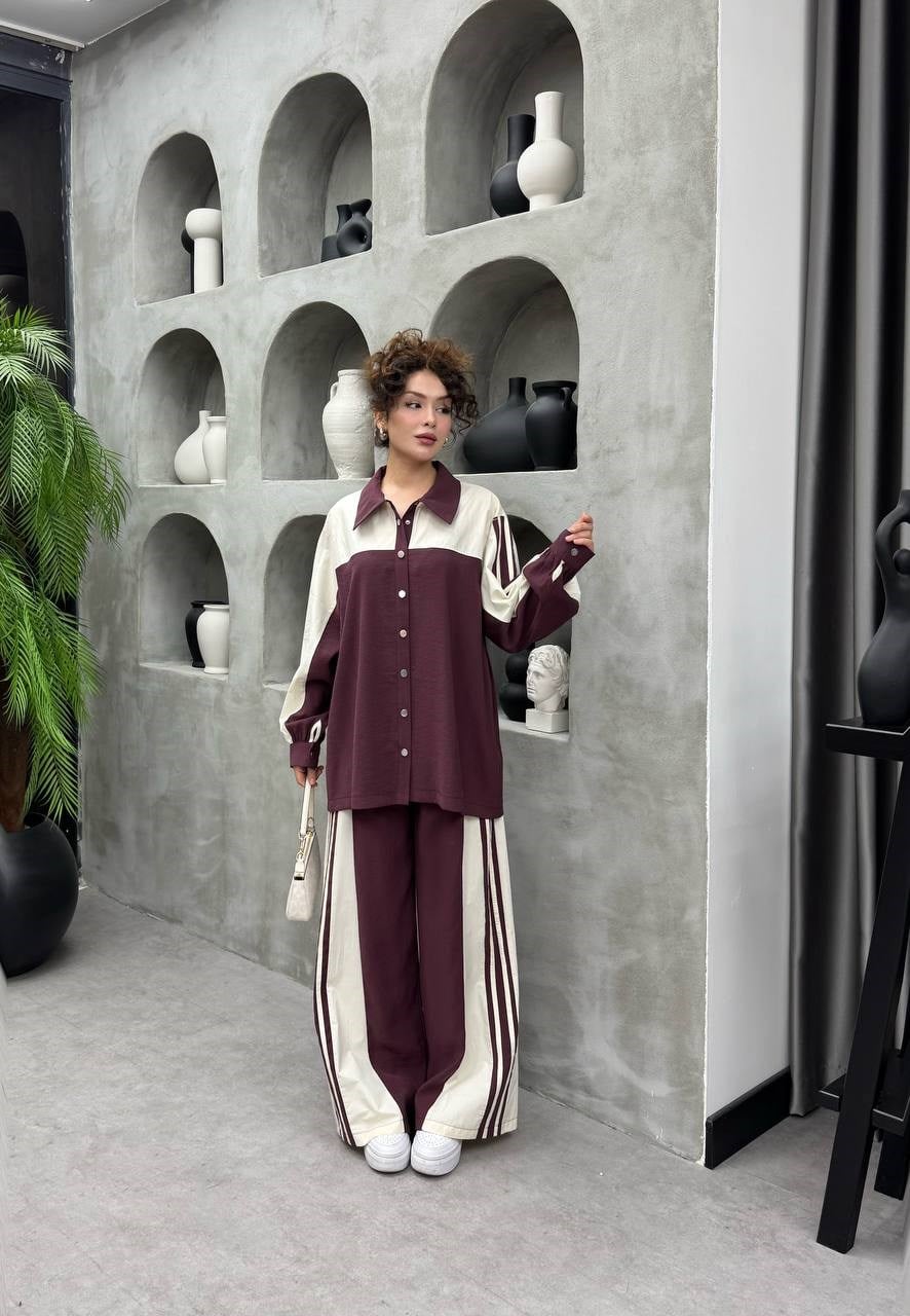 Tencel Kumaş Gömlek Yaka Düğmeli Pantolon Kadın Takım