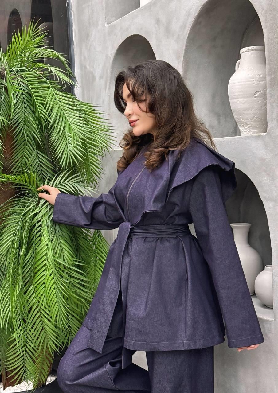 Alina İnce Likralı Denim Ceket ve Pantolon İkili Takım