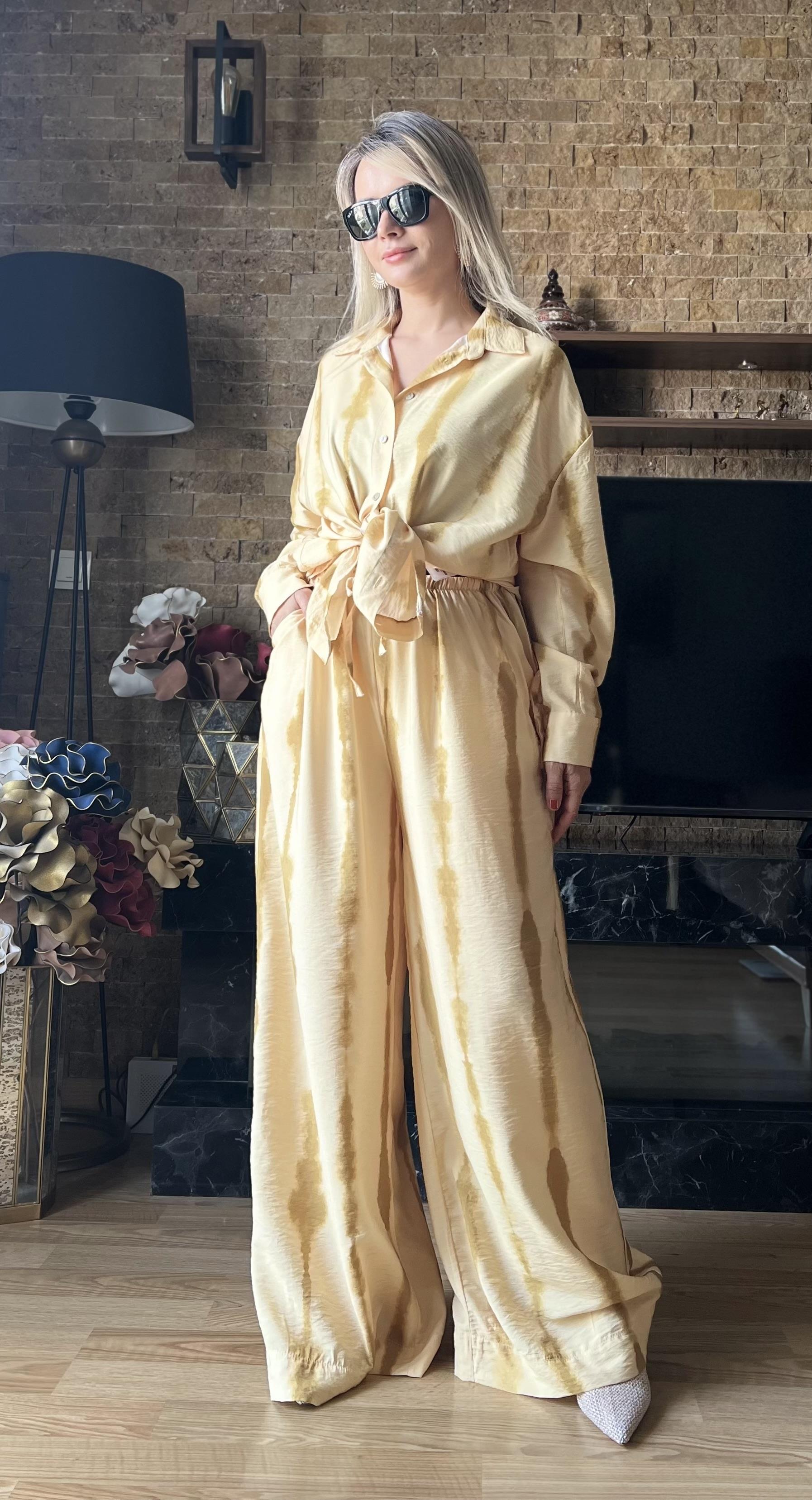 Kadın Modal Kumaş Oversize Gömlek ve Bol Paça Pantolon İkili Takım Tesettür Uyumlu