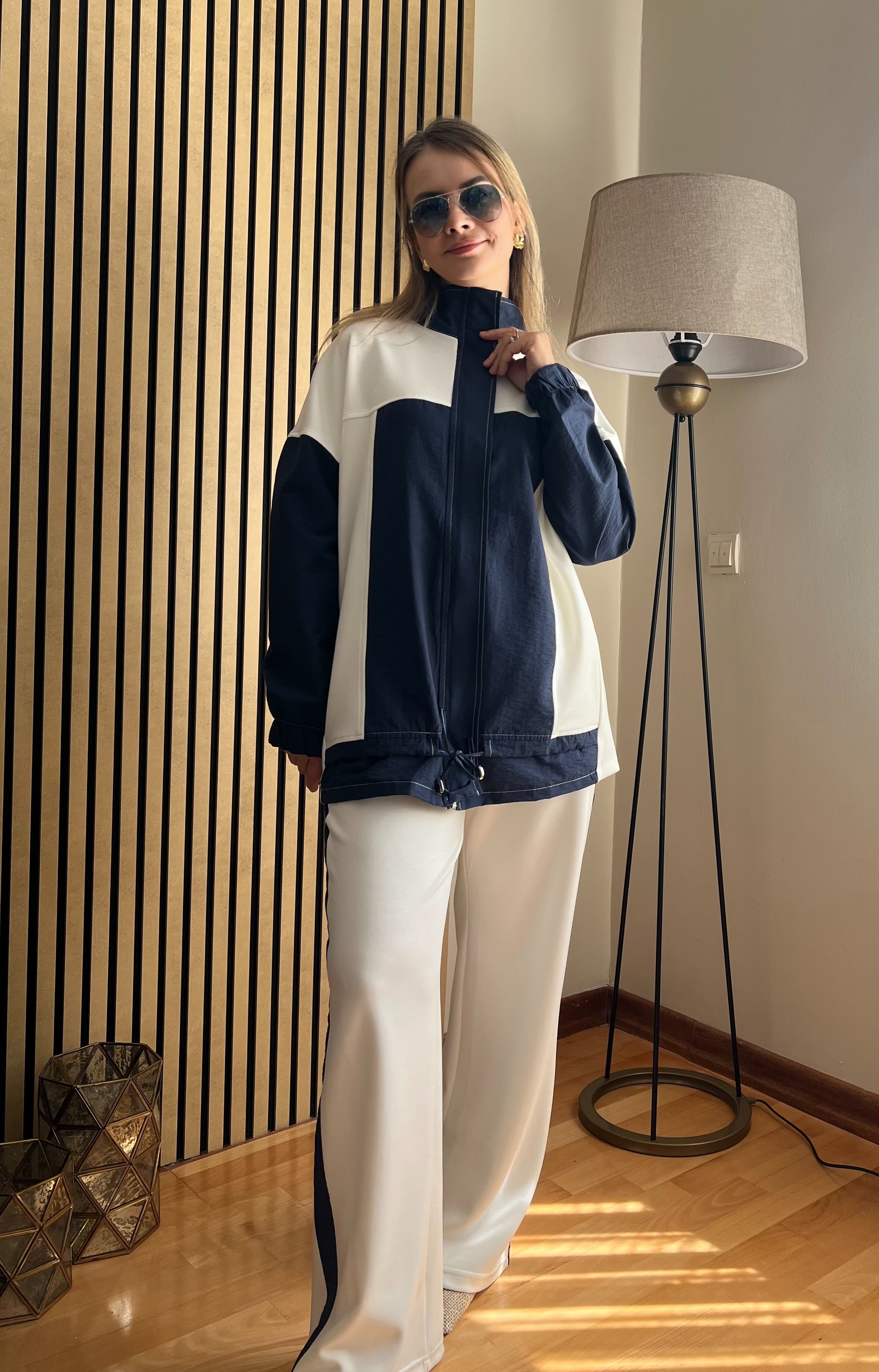 Luna Premium Oversize Fermuarlı Tesettür Uyumlu İkili Takım - Rahat Kalıp Pantolonlu Kadın Takımı