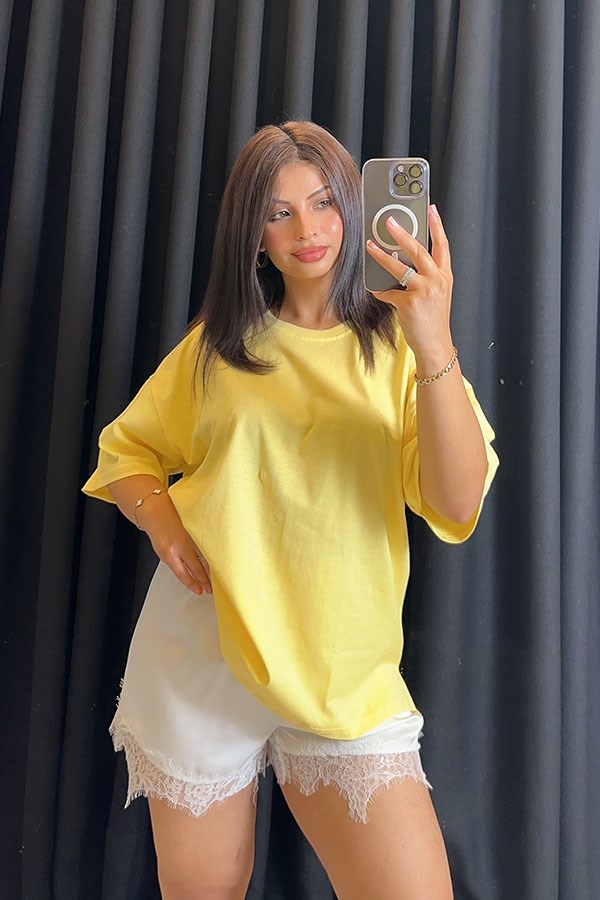 %100 Pamuk Oversize Sarı Tshirt