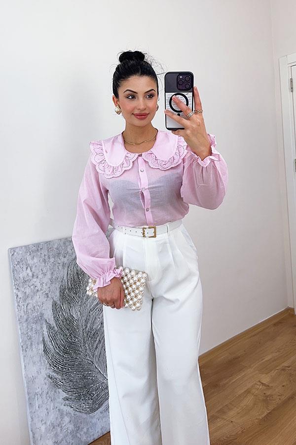 Bebe Yaka Tasarım Pembe Gömlek