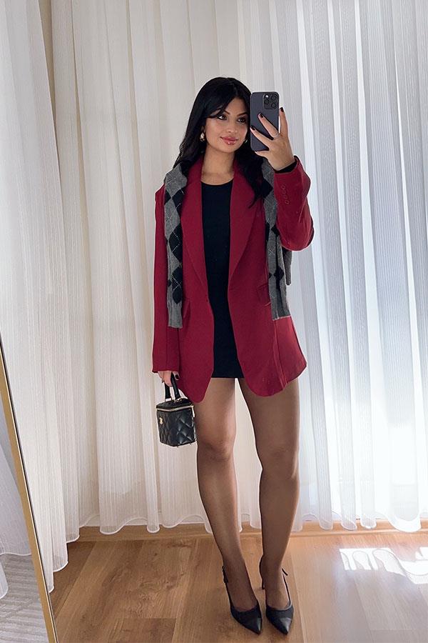 Bordo Oversize Blazer Ceket