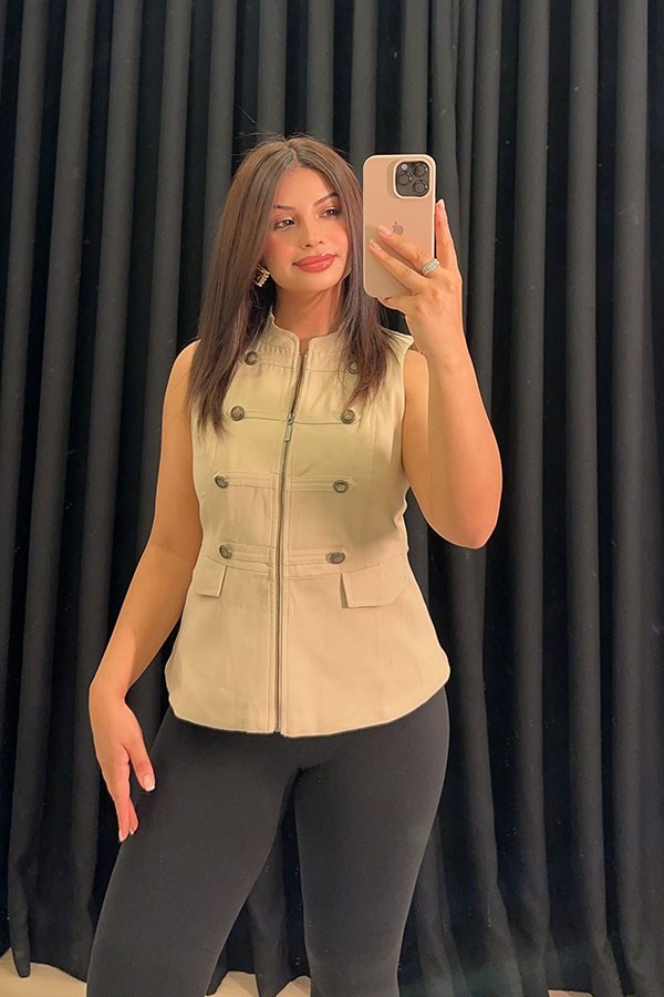 Düğme Detaylı Denim Yelek
