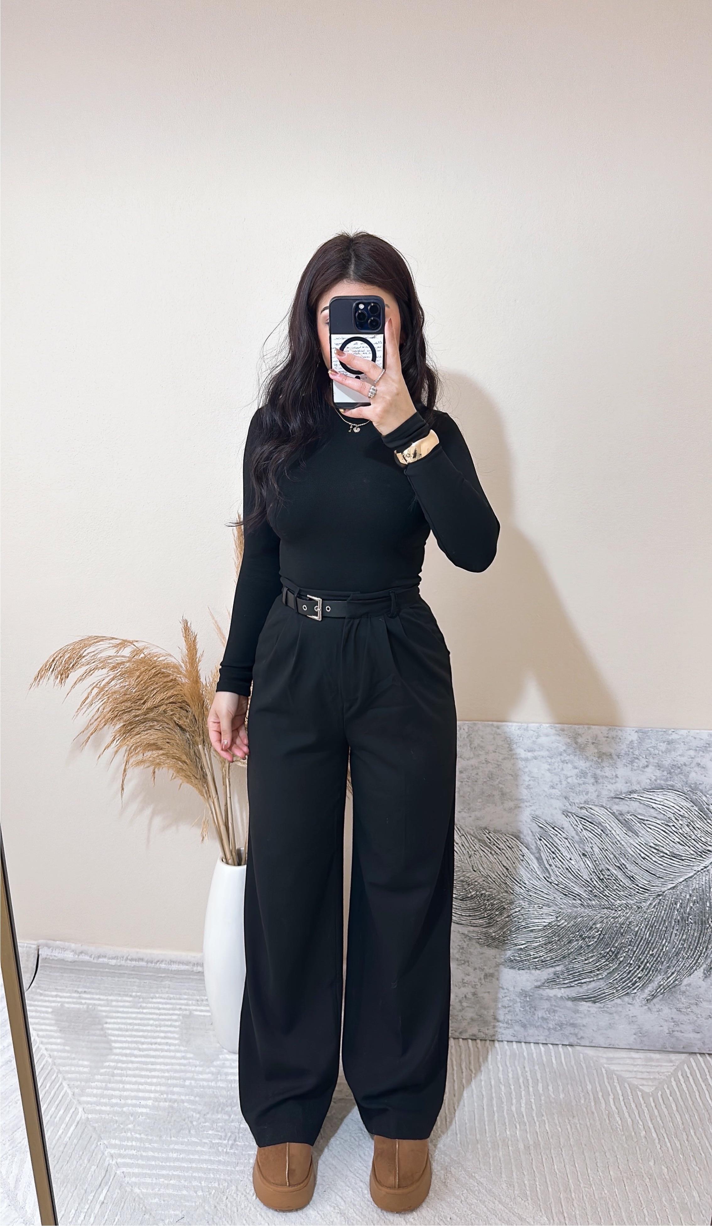 Jeweli Kemer Detaylı Premium Pantolon - Siyah