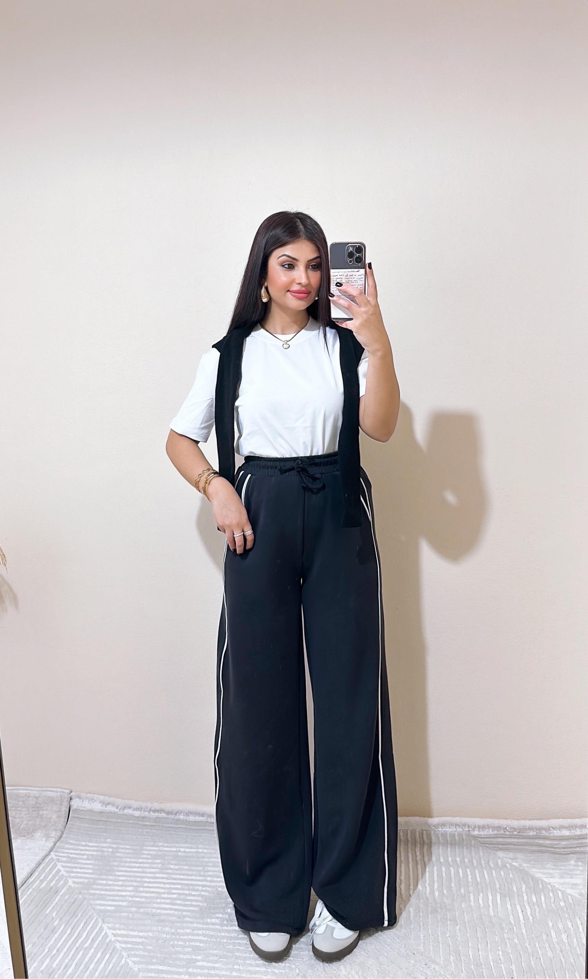 Jisy Şeritli Modal Pantolon - Siyah