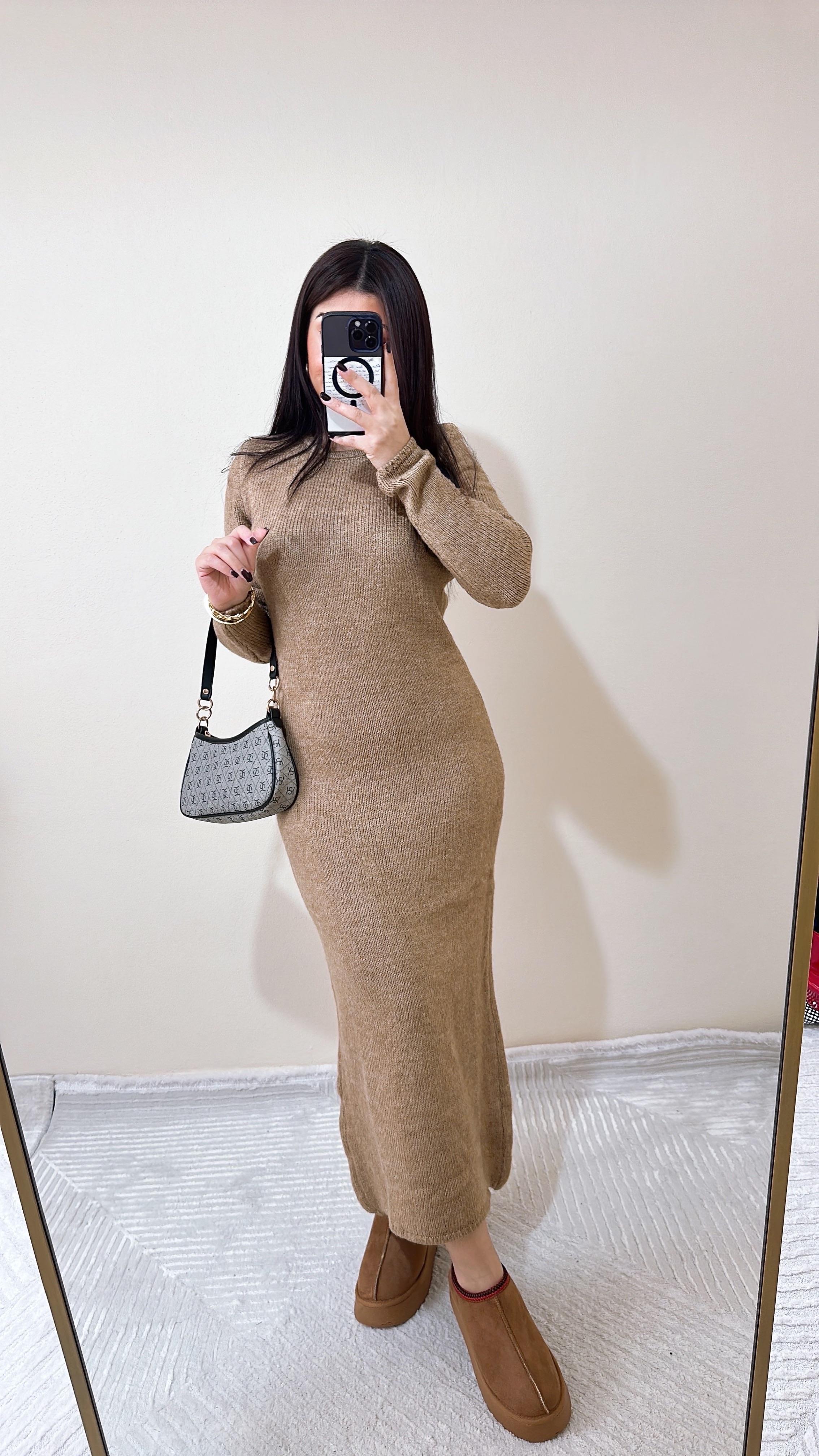 Liliya Yumoş Triko Elbise - Camel