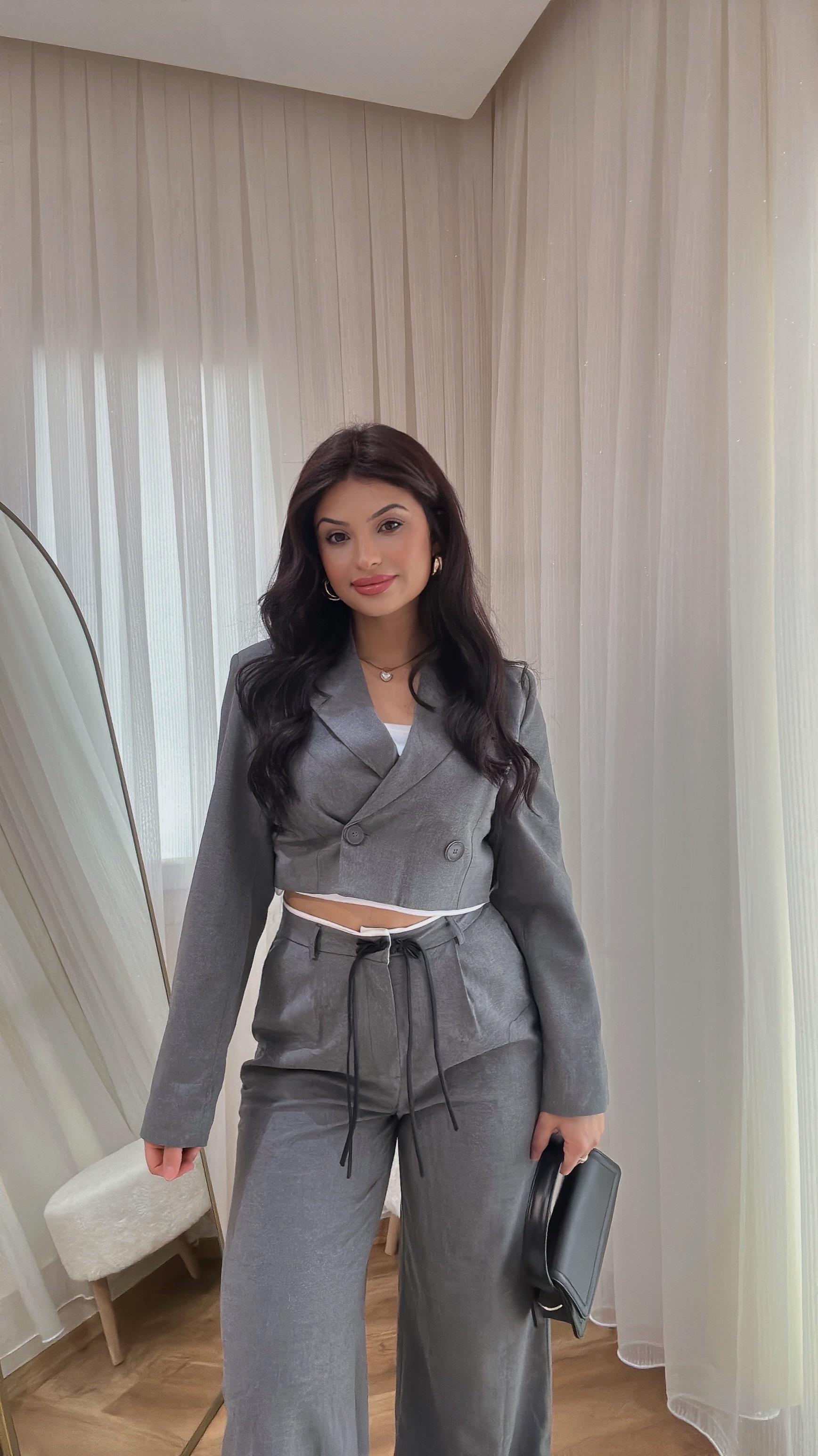 Lolita Gri Vatkalı Mini Blazer 