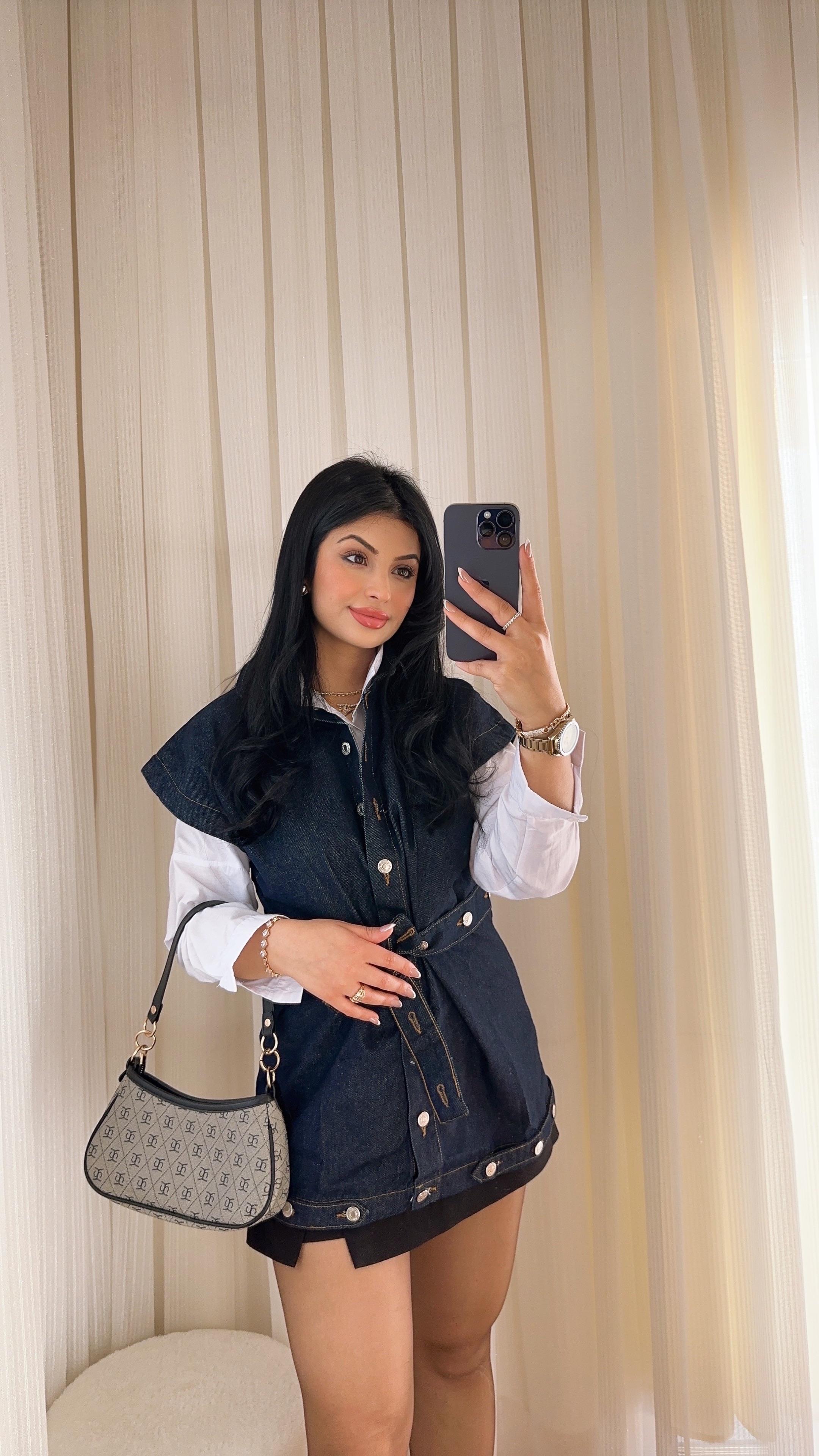 Merrit Bel Kuşaklı Denim Yelek