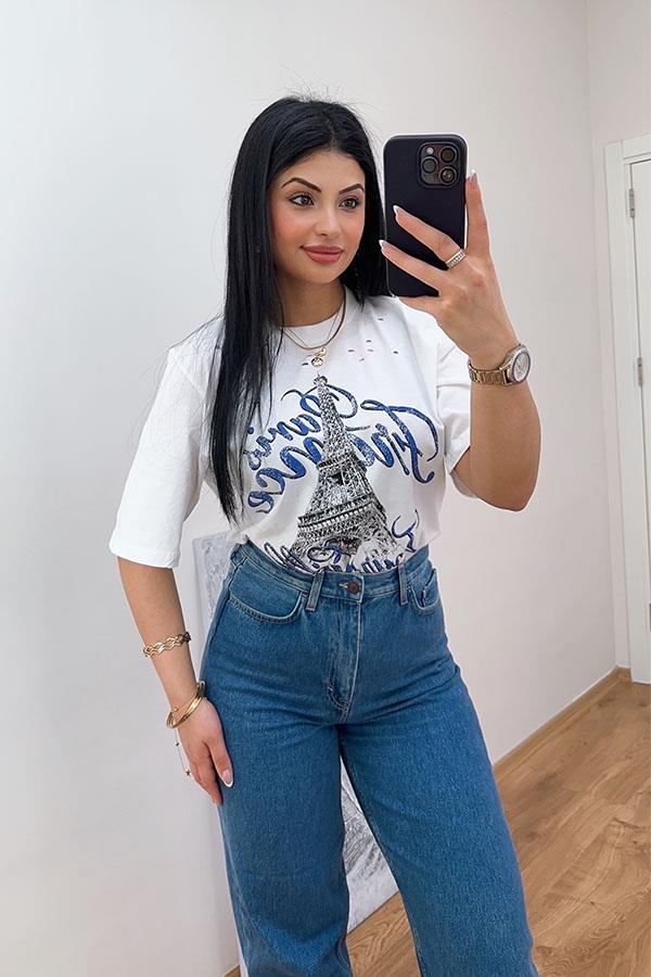 Paris Baskılı Oversize Tshirt