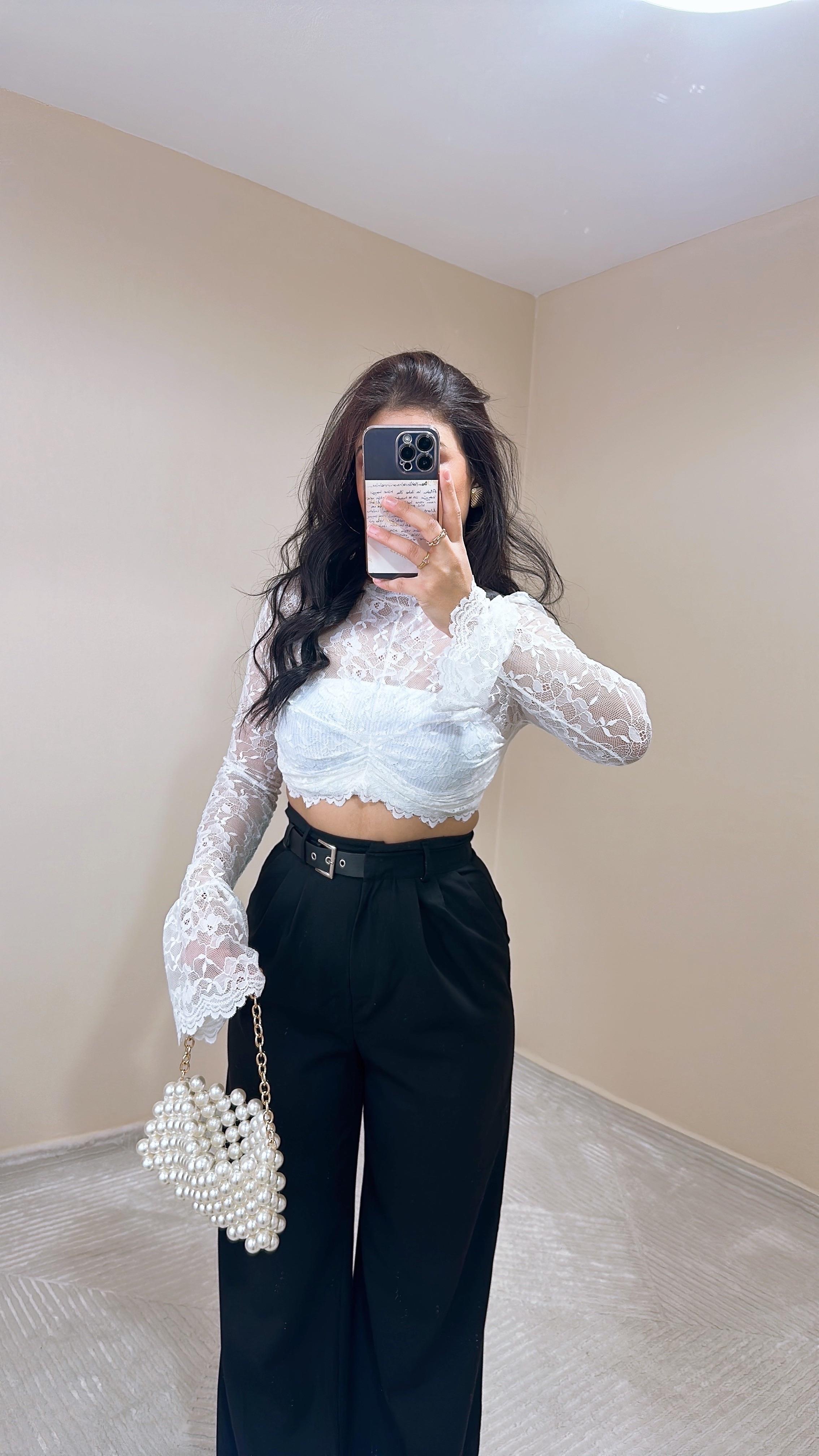 Perla Dantelli Beyaz Crop