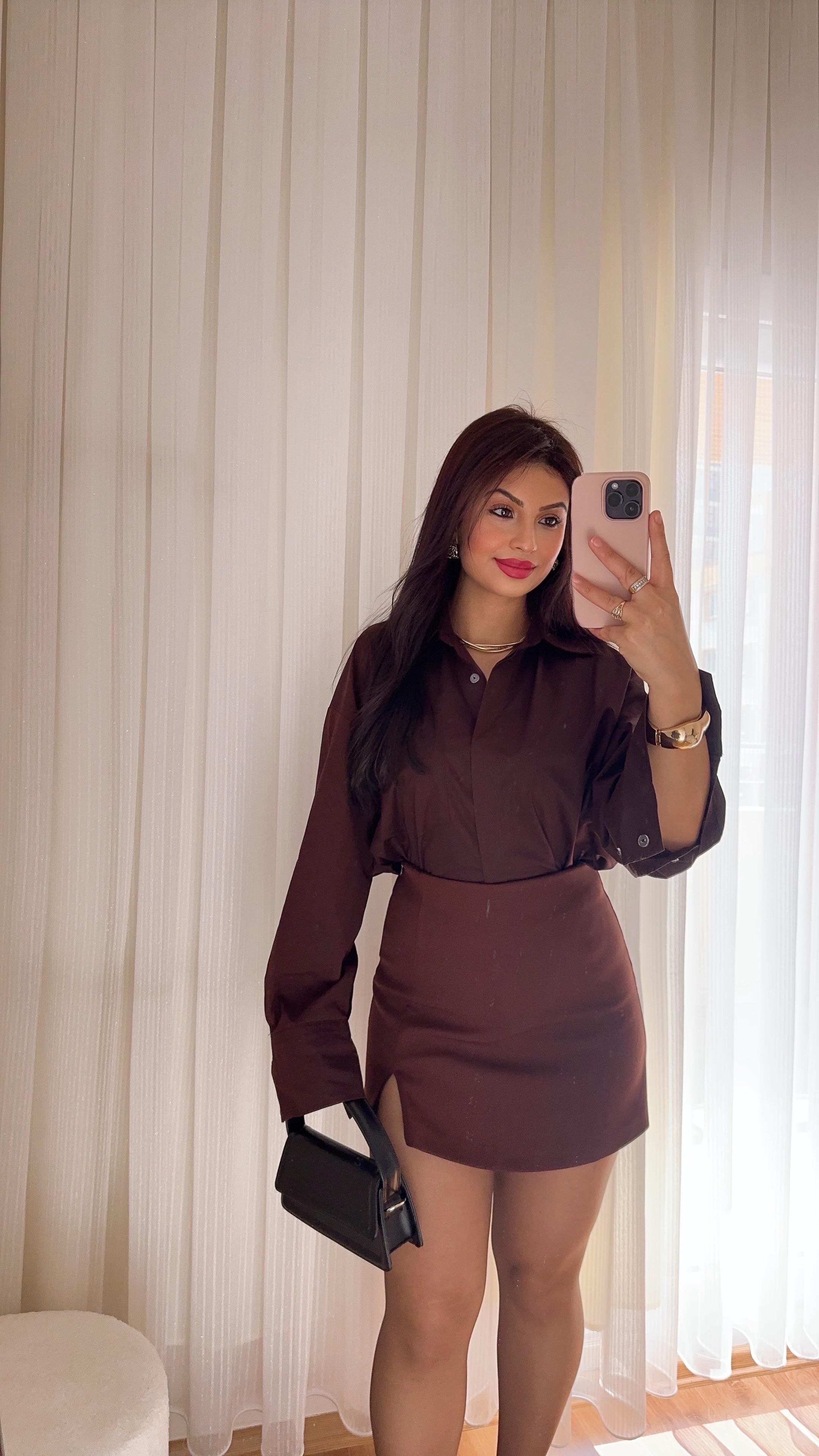 Riana Oversize Kahve Gömlek