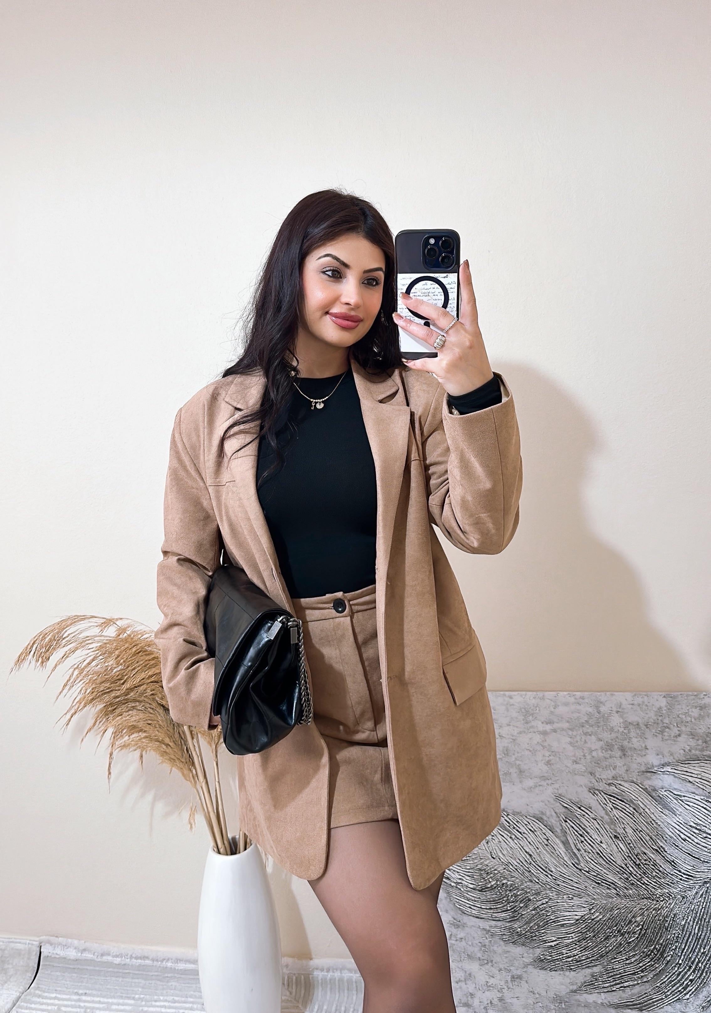 Sherine Süet Ceket Etek Takım - Taba