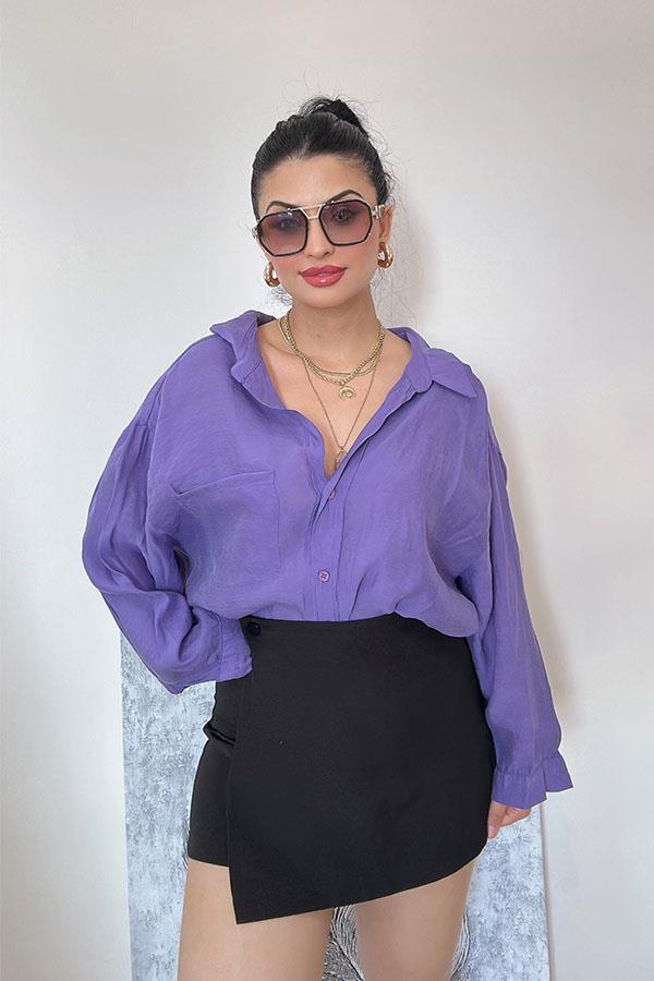 Tensel Kumaş Oversize Gömlek - Mor