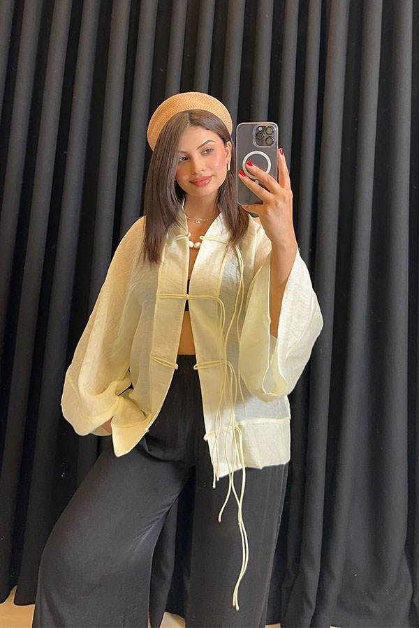 Tereyağ Sarısı Transparan Kimono