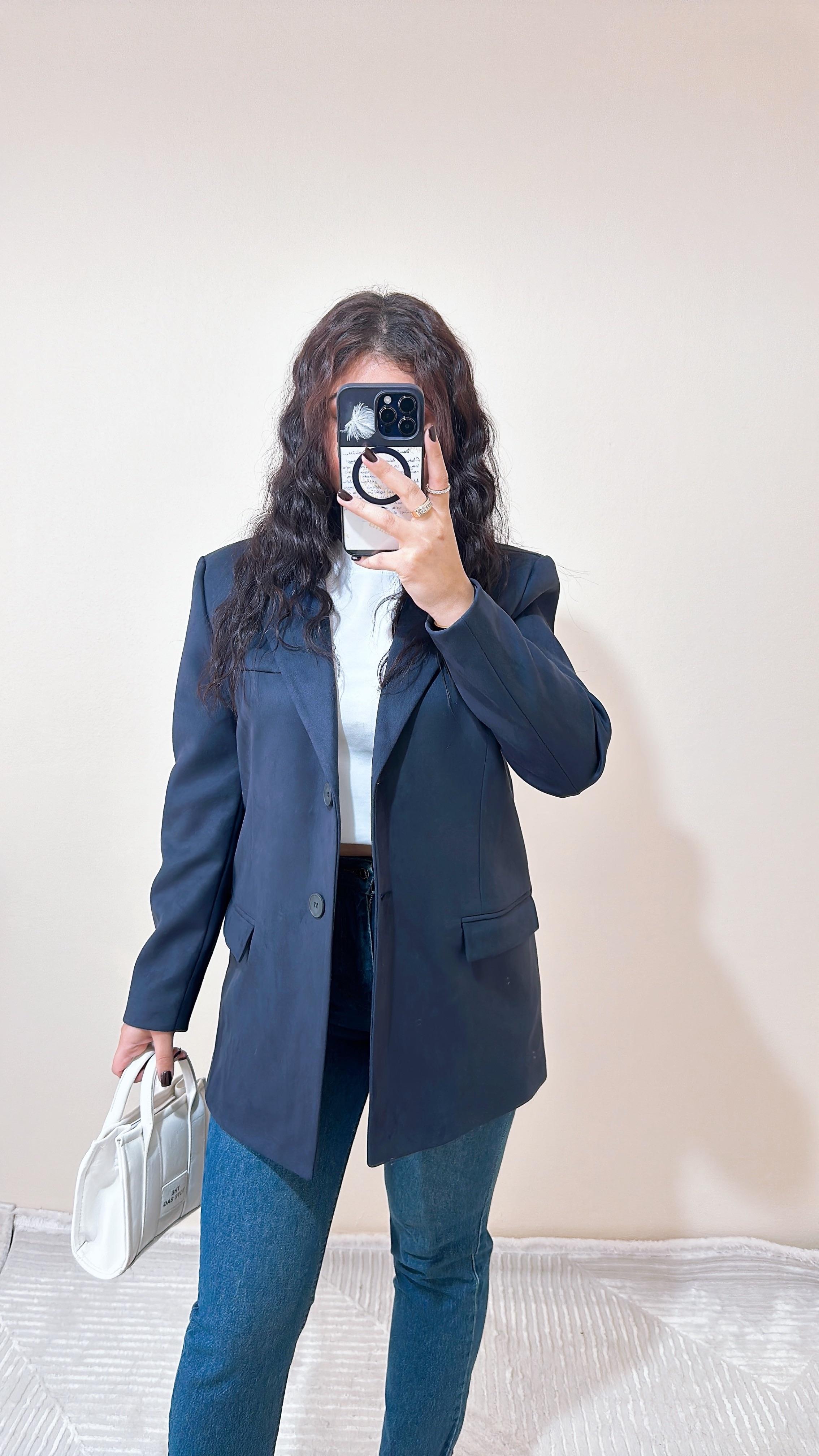 Wei's Süet Lacivert Blazer Ceket