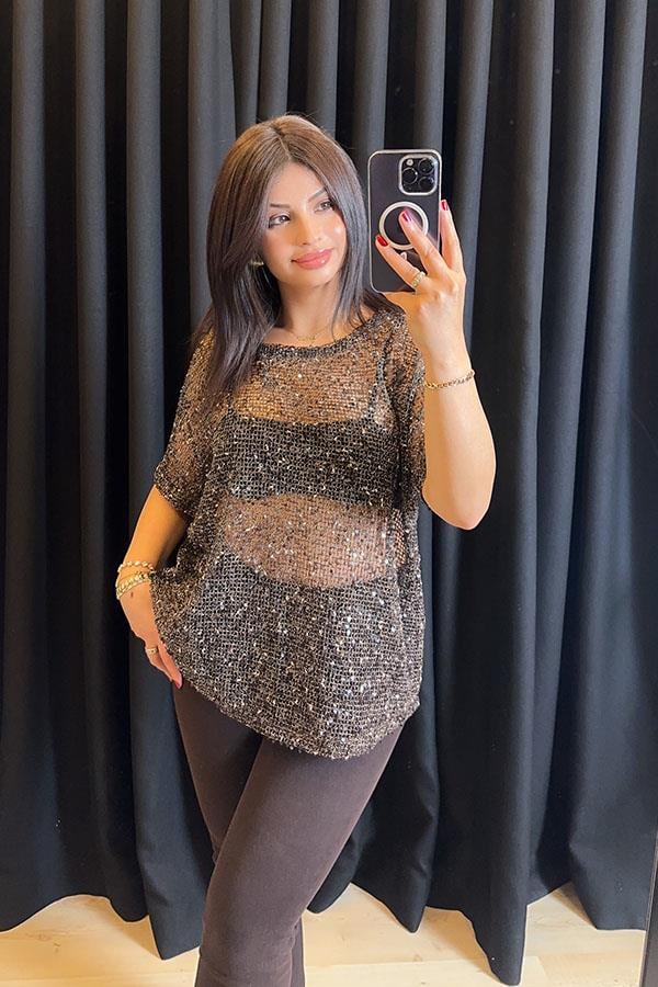 Zr Model Örgülü Payetli Bluz