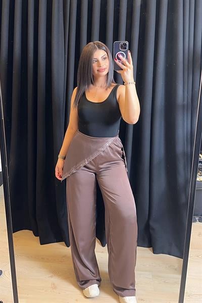 Kahve Bandana Detaylı Saten Pantolon