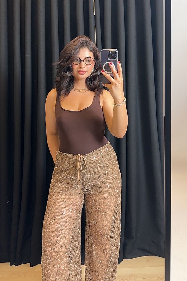 Acı Kahve Slim Kare Yaka Bodysuit