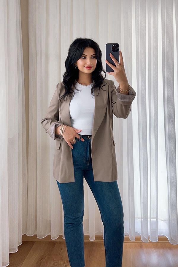Astarlı Haki Blazer Ceket