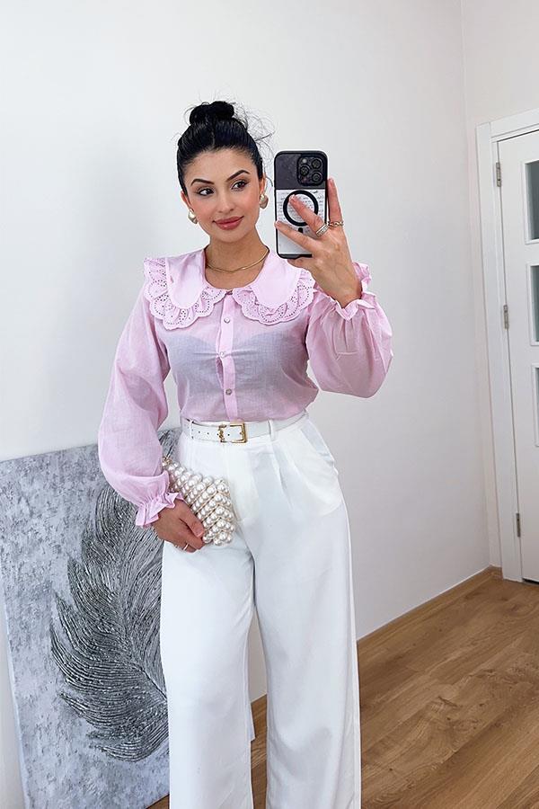 Bebe Yaka Tasarım Pembe Gömlek