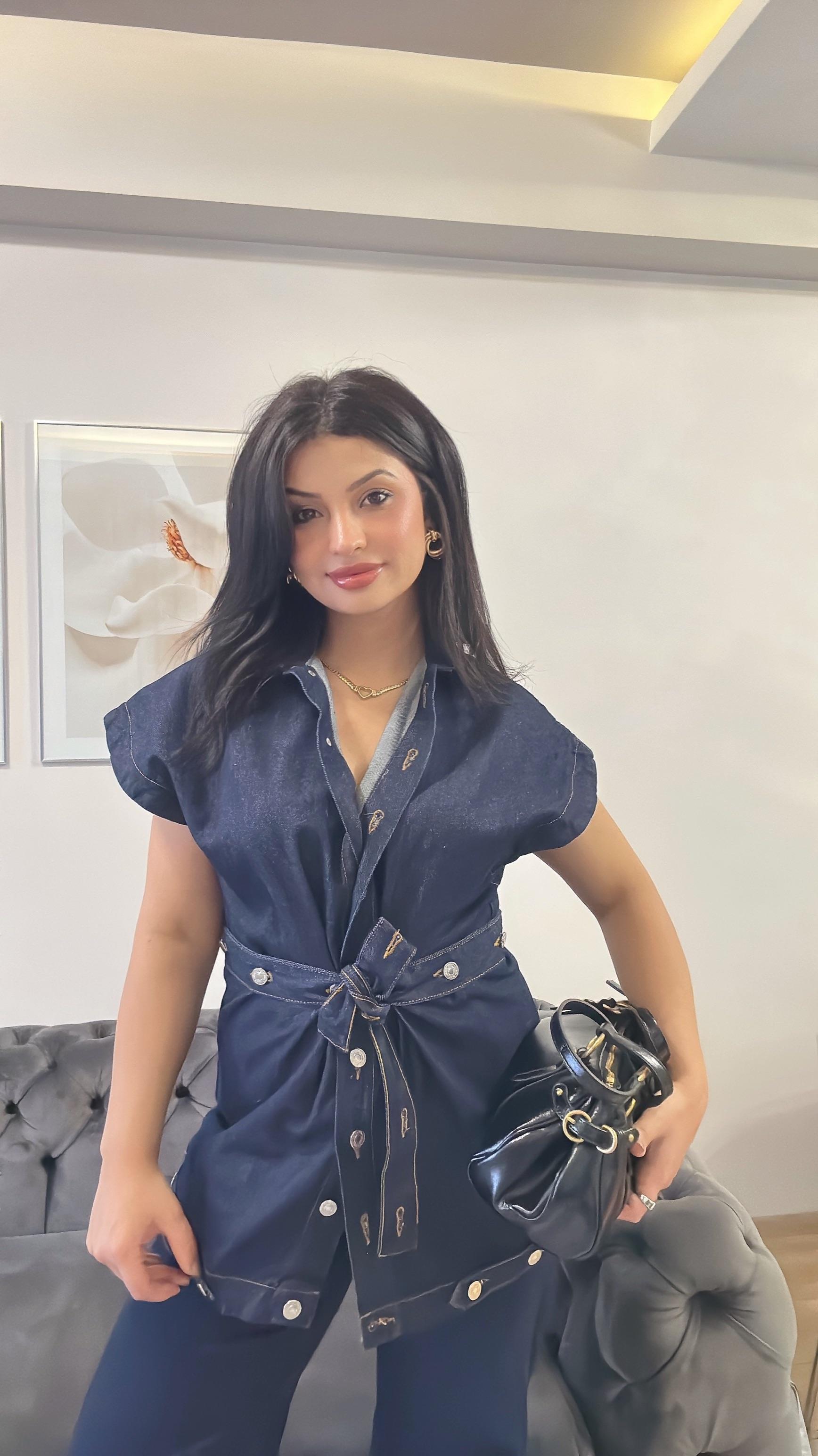 Bel Kemerli Denim Yelek