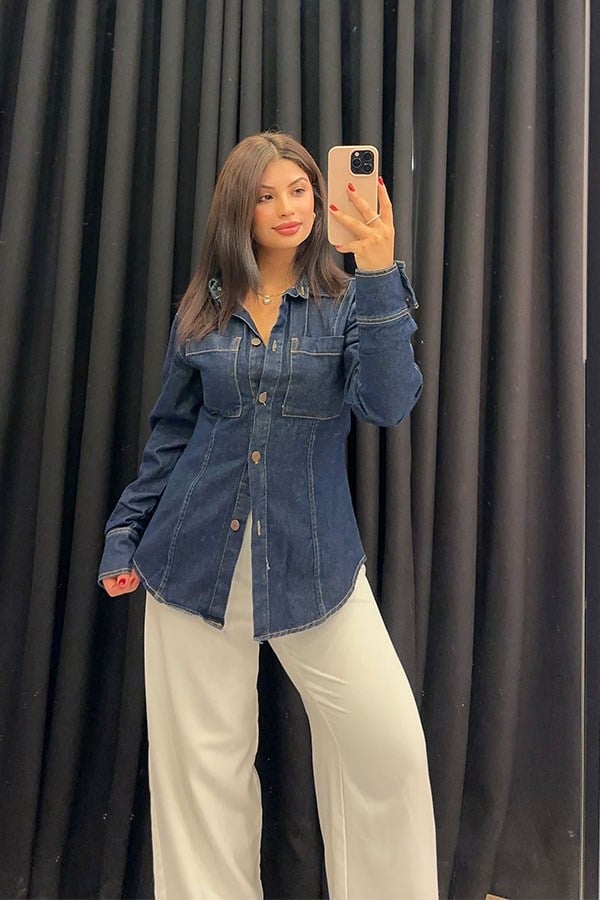 Belden Oturmalı Denim Gömlek