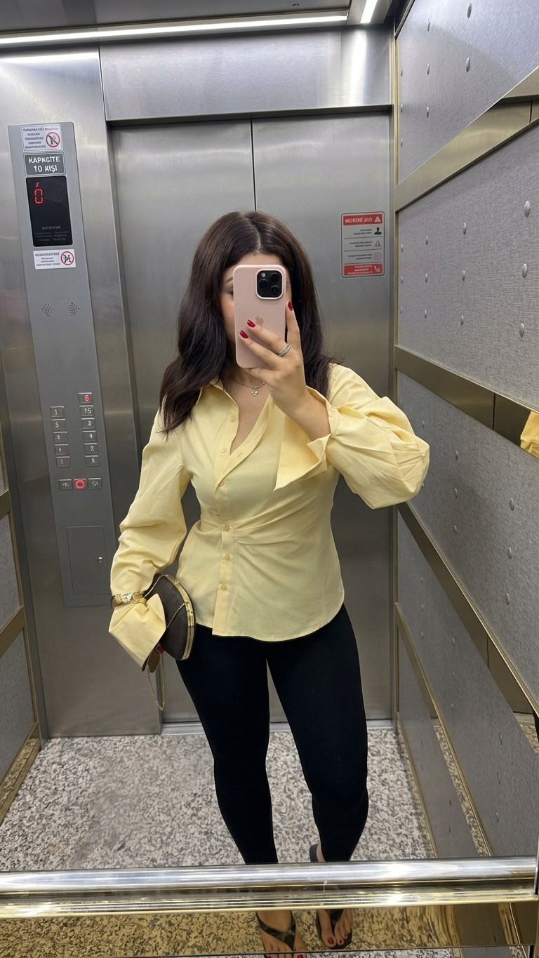 Bele Oturan Asimetrik Gömlek - Sarı