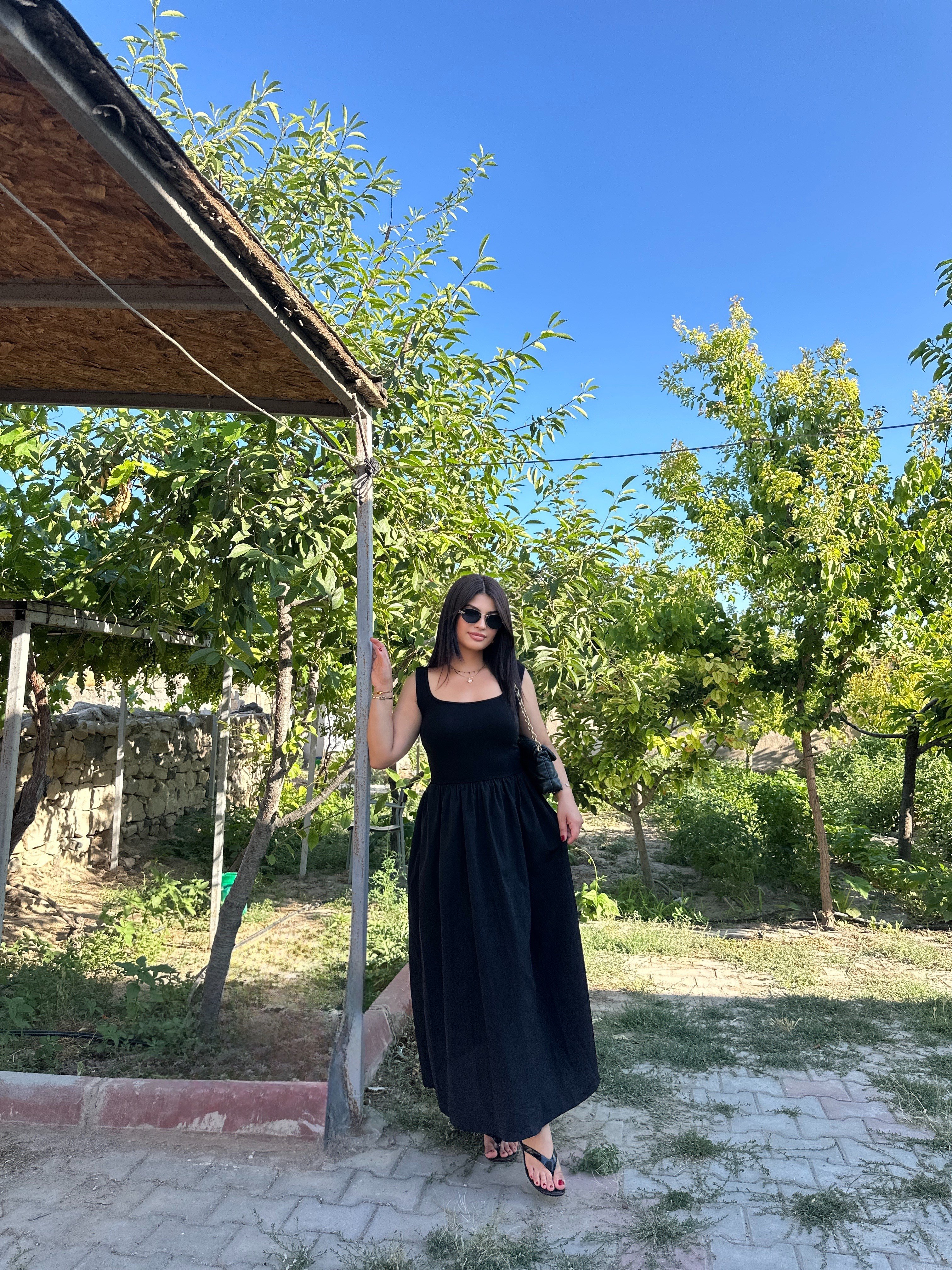 Beli Lastikli Poplin Etekli Elbise 