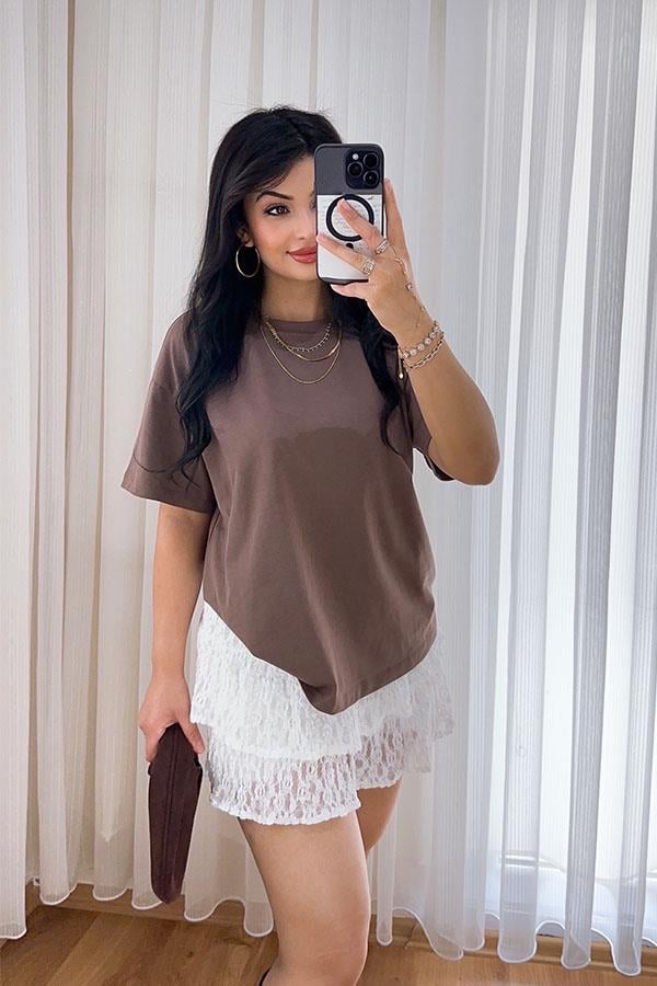 Bisiklet Yaka Kahve Tshirt