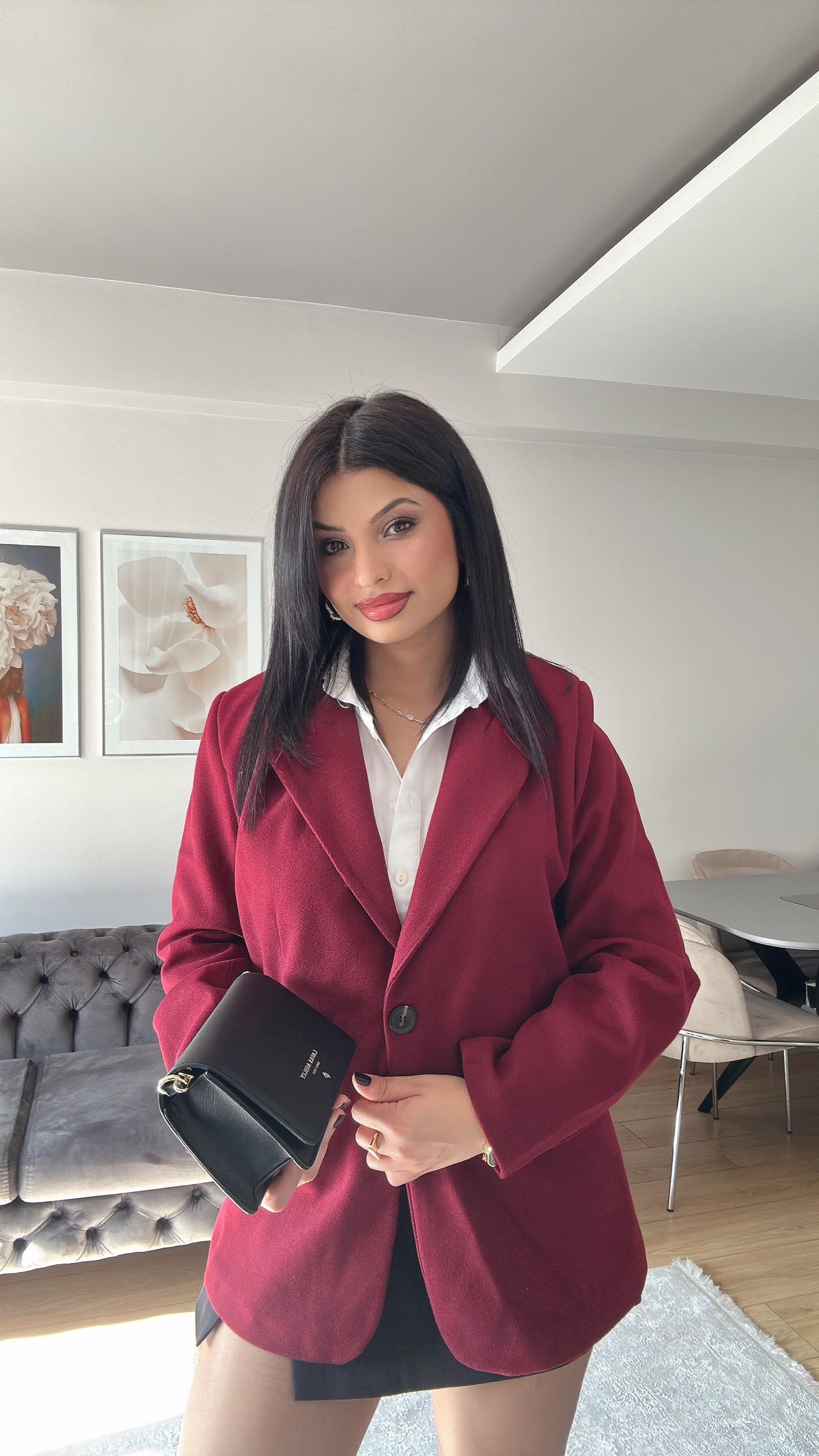 Bordo Kaşe Blazer Ceket