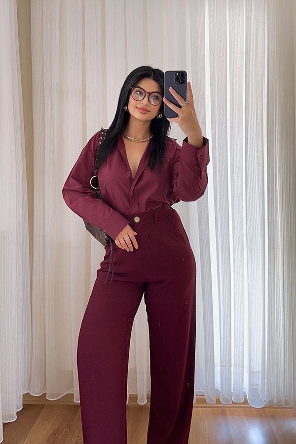 Bordo Poplin Gömlek