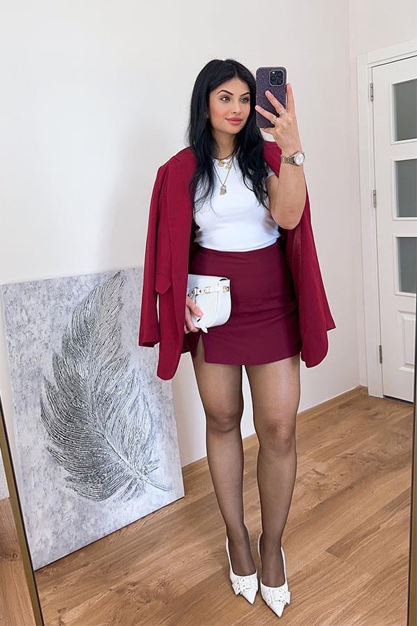 Bordo Tek Düğmeli Blazer Ceket