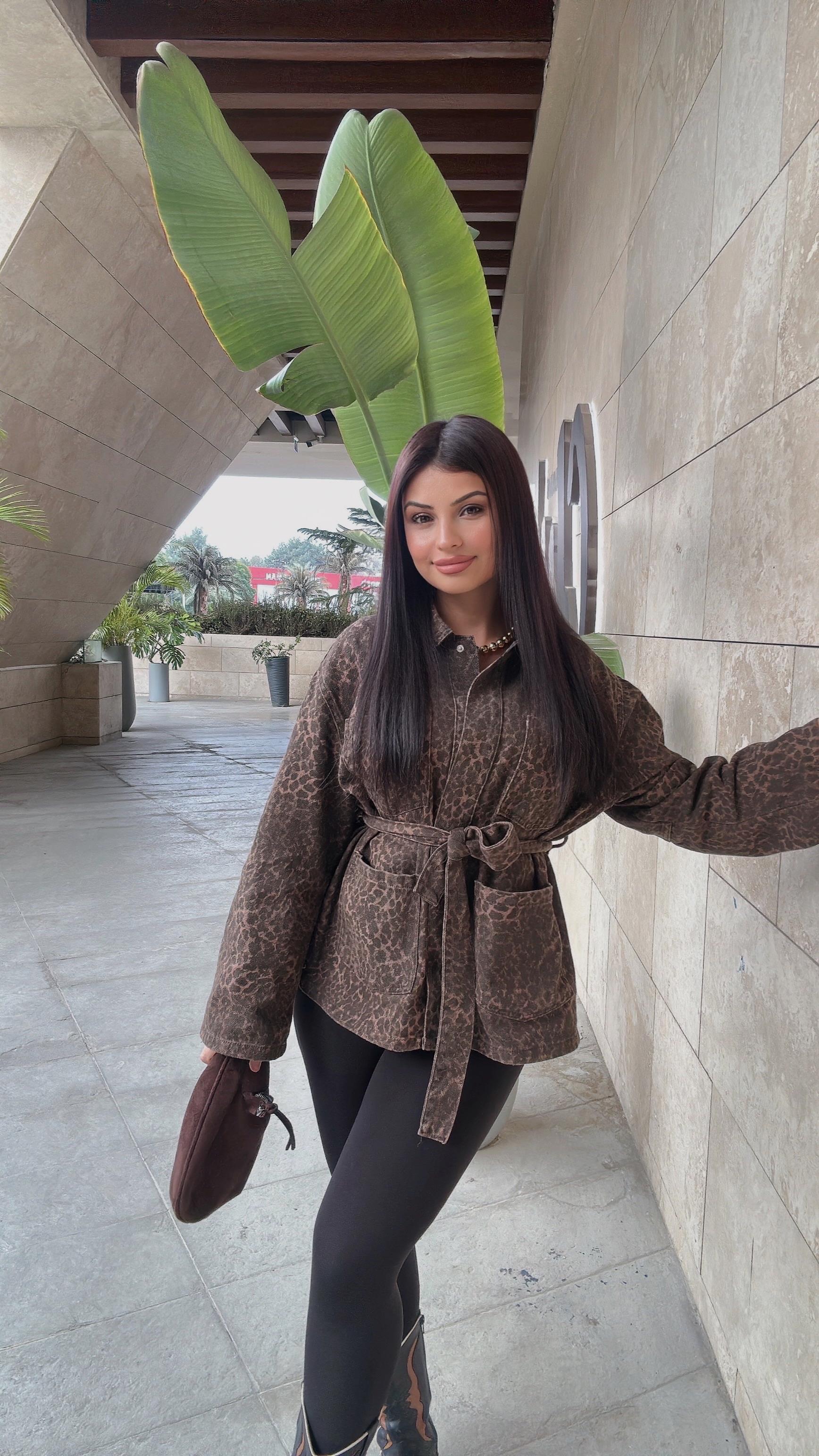 Camela Kemerli Leopar Ceket