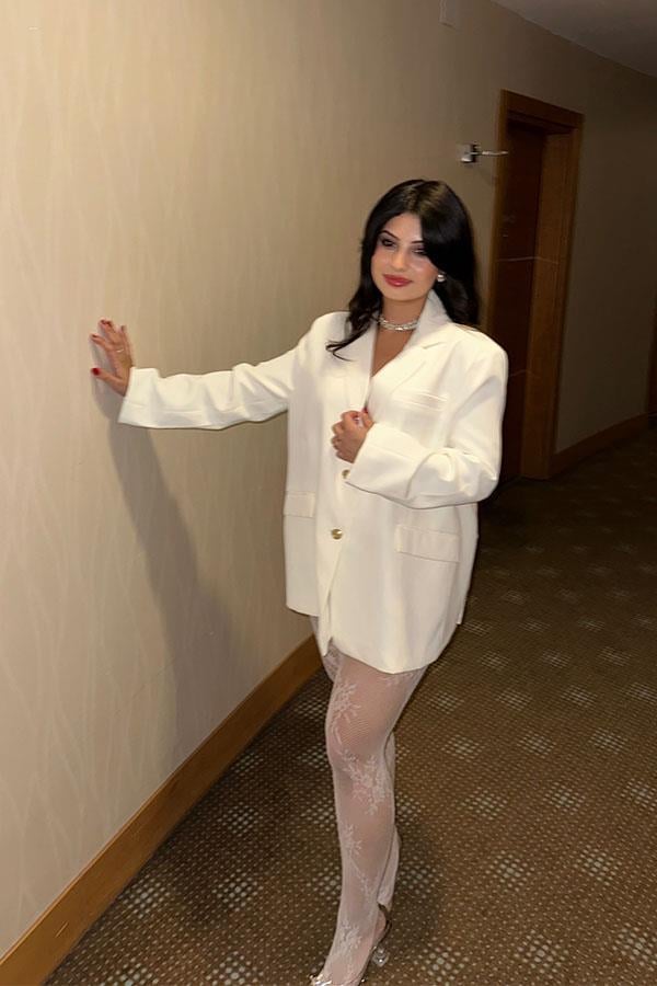 Ekru Oversize Blazer Ceket