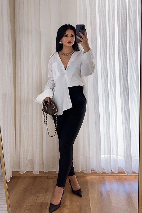 Ekru Oversize Tek Cepli Gömlek