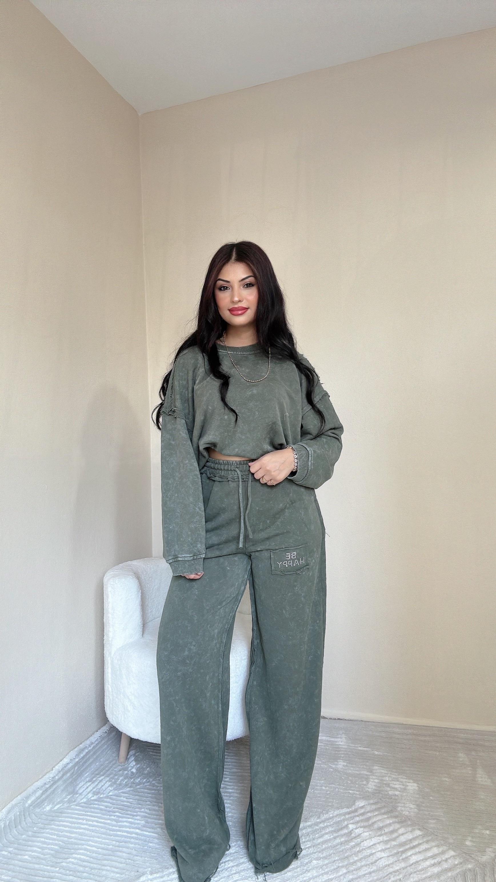Helina Taş İşleme Detaylı Eşofman Takım - Haki