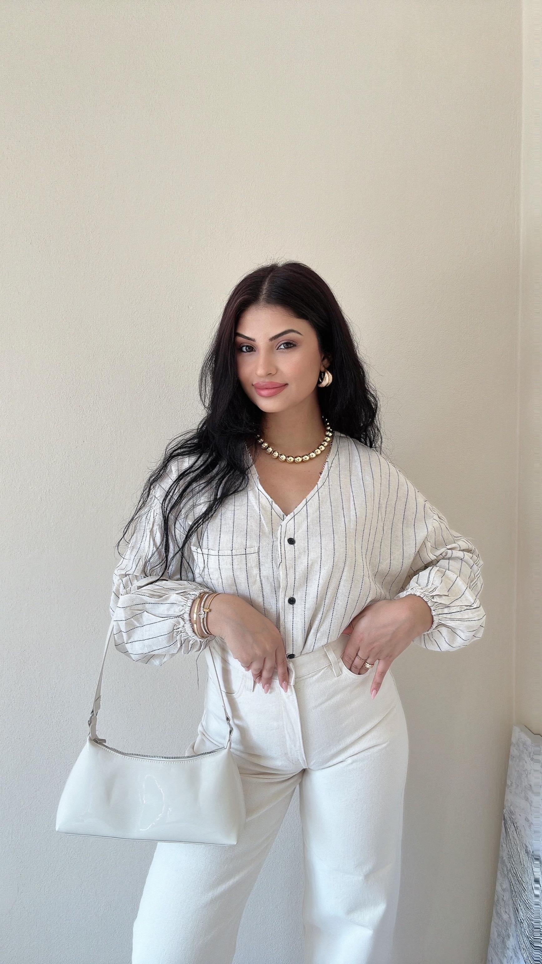 Jasmin Çizgili Keten Gömlek