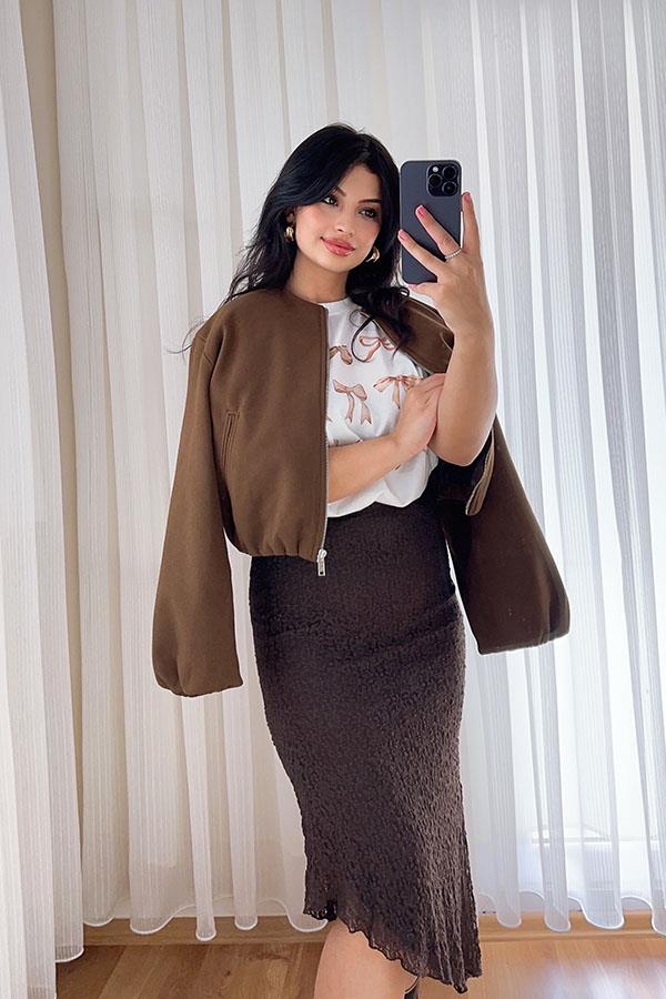 Kahve Bomber Kaşe Ceket
