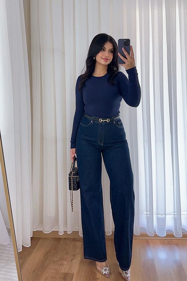 Koyu Mavi Wide Leg Jean