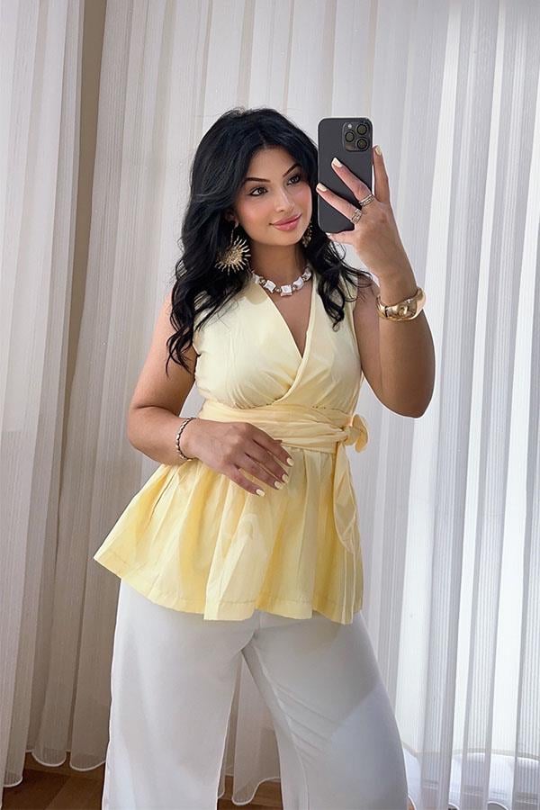 Kuşaklı Kruvaze Poplin Bluz
