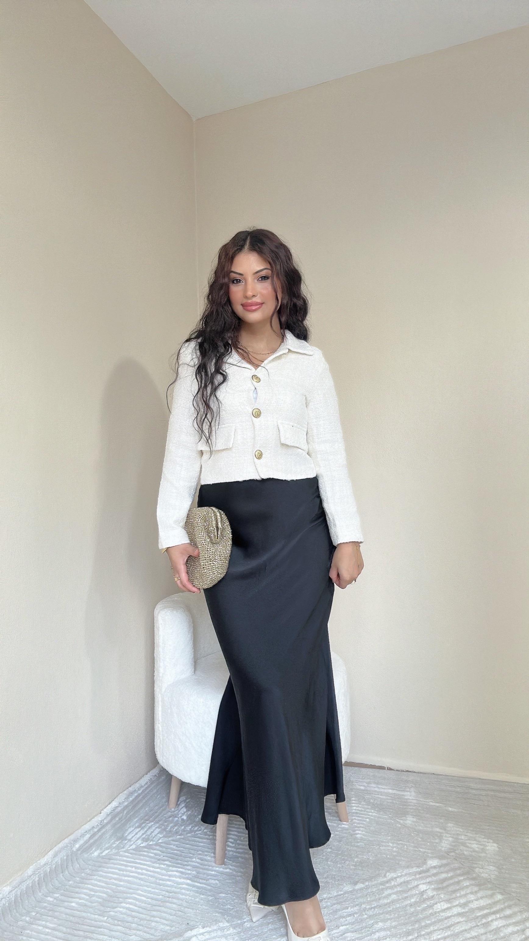 Labelle Yırtmaçlı Saten Etek - Siyah