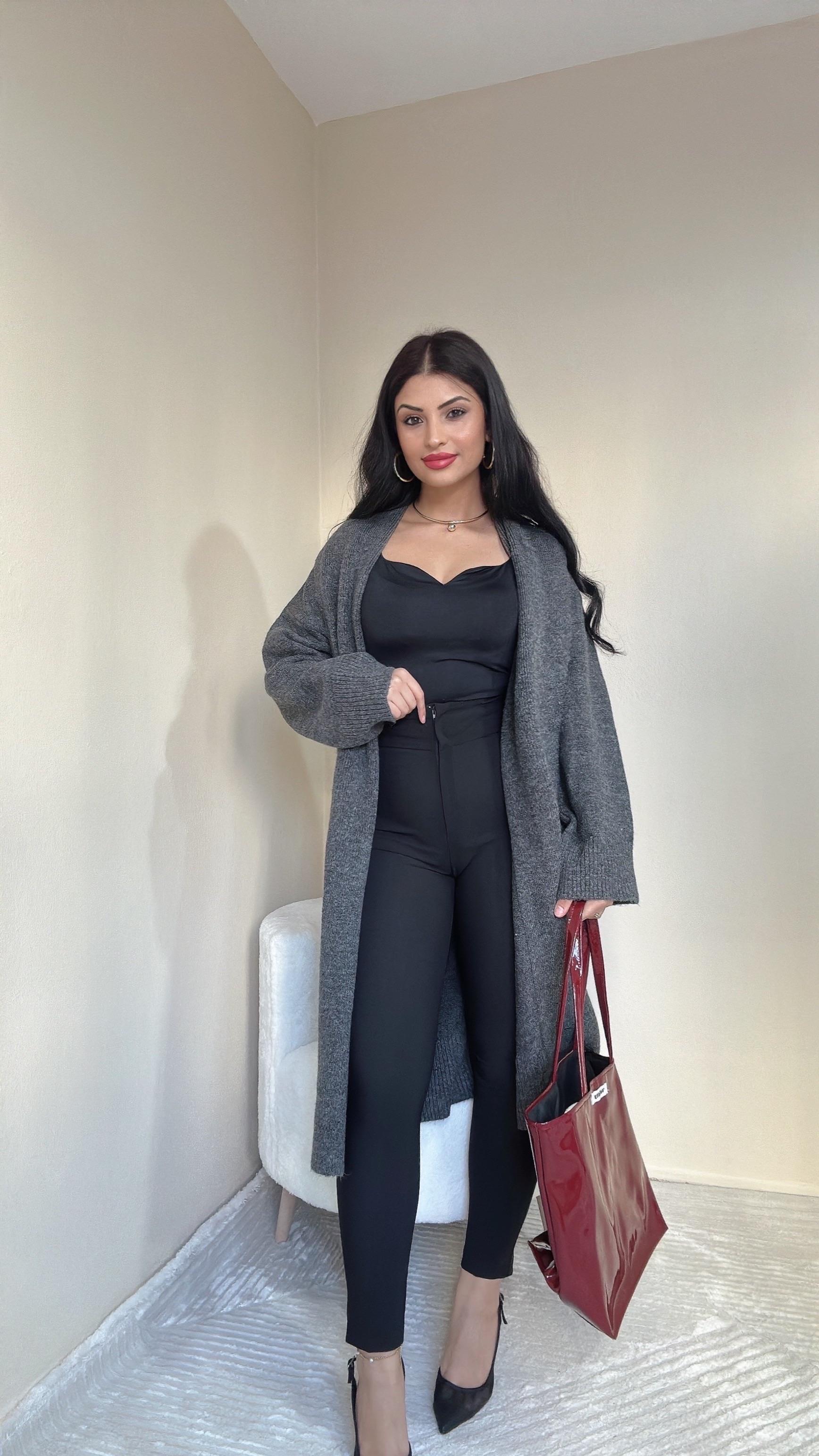 Lena Yakalı Uzun Hırka - Füme