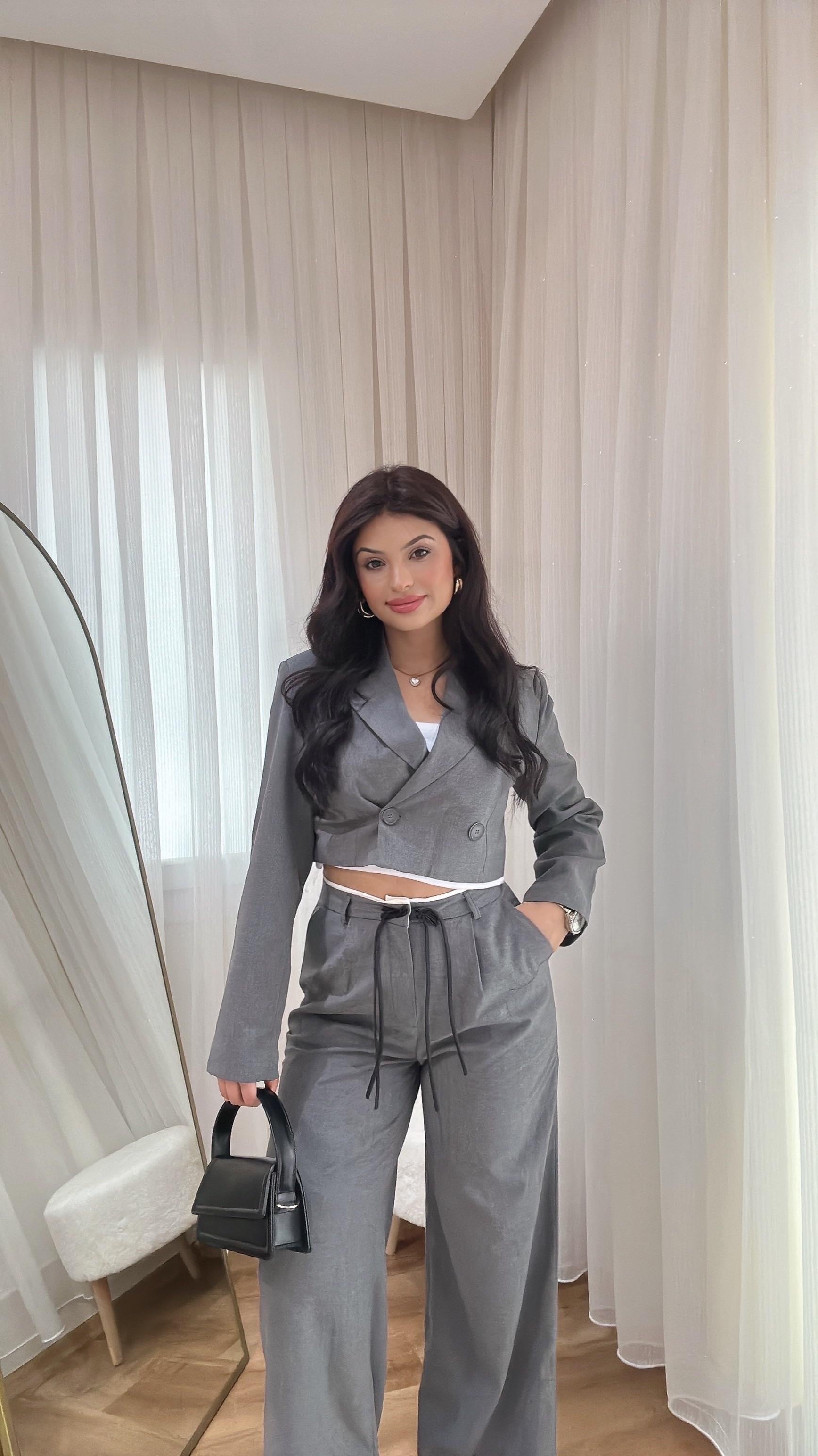 Lolita Gri Vatkalı Mini Blazer 
