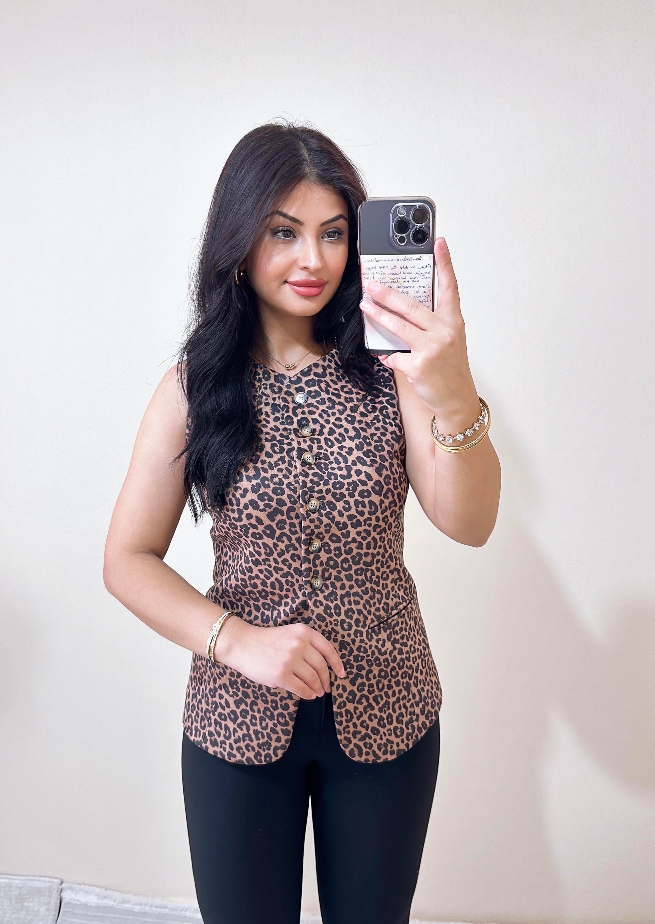 Luxe Leopar Desen Süet Yelek