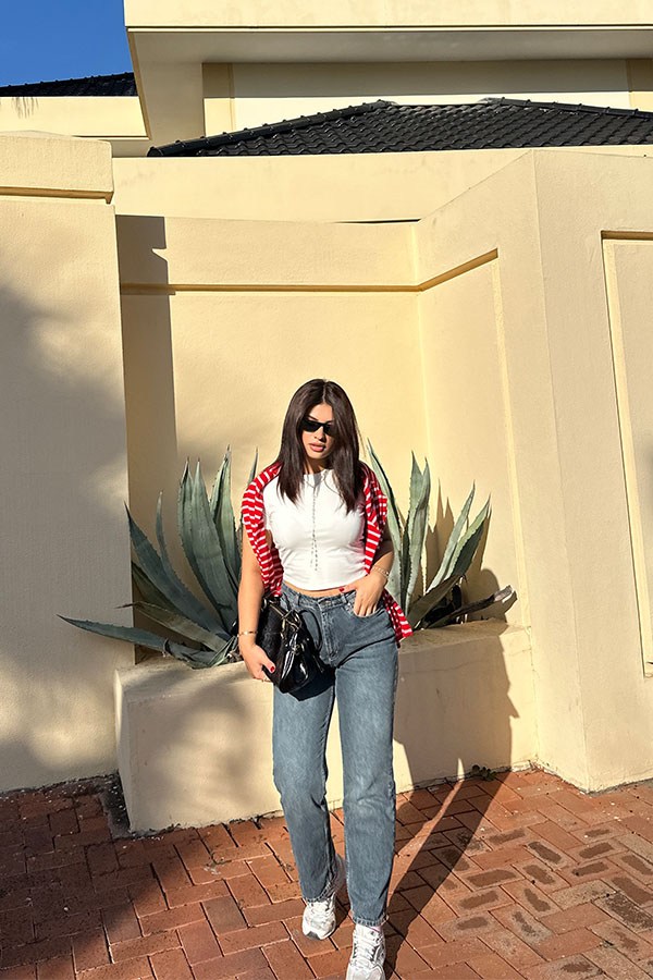 Mavi Yüksek Bel Straight Jeans