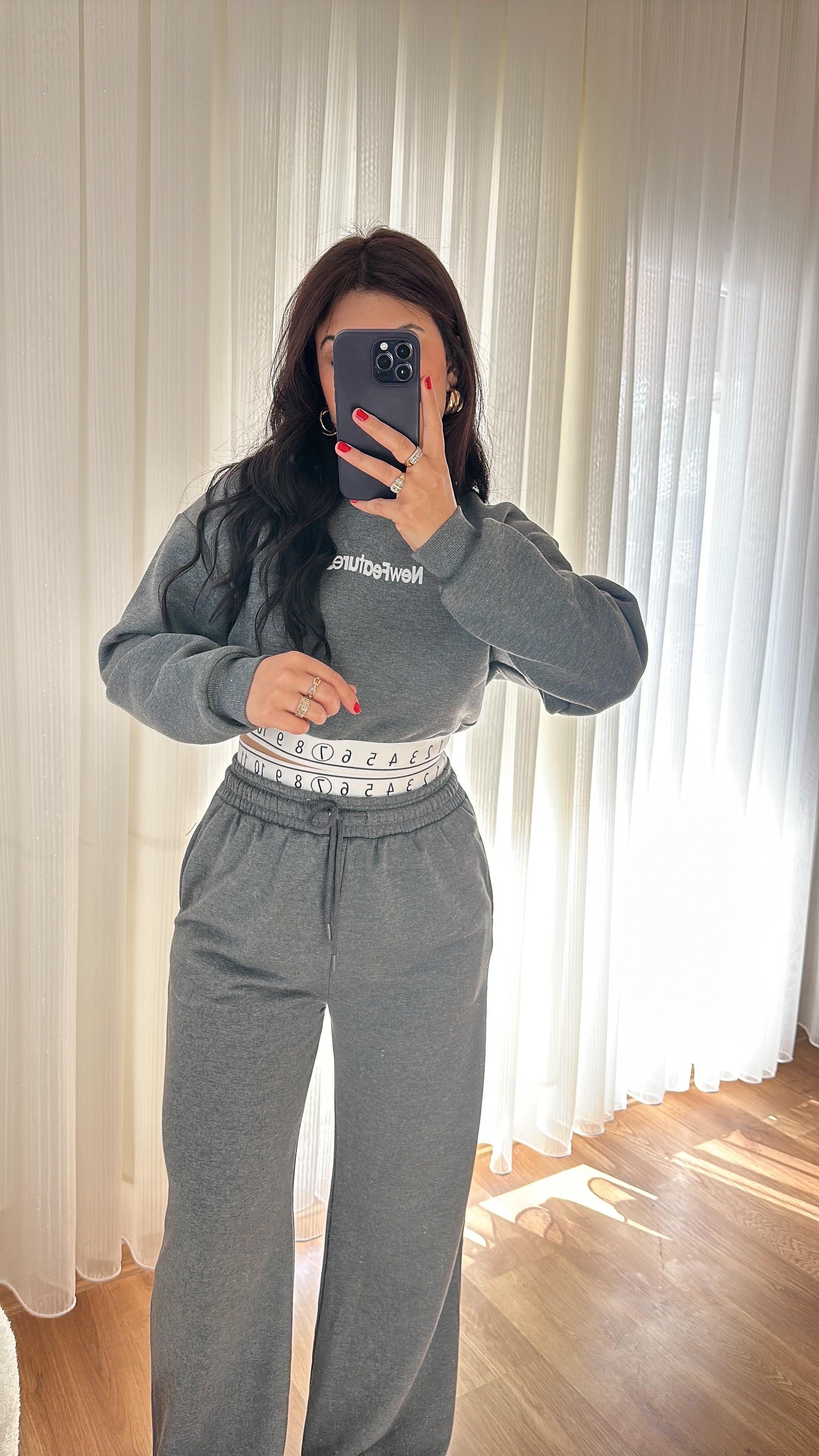 New Future Bel Yazılı Antrasit Sweat