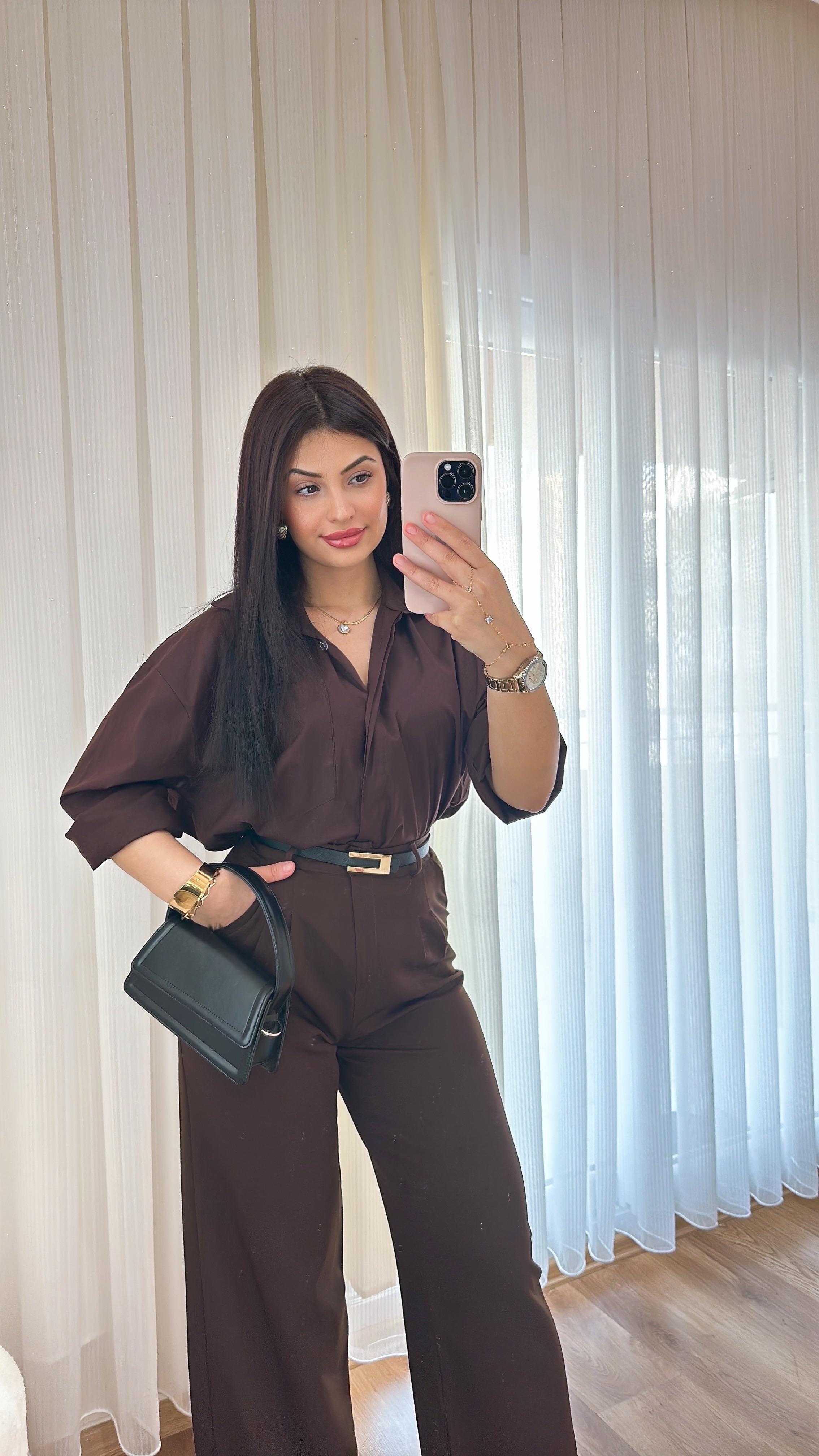 Riana Oversize Kahve Gömlek