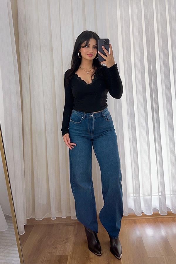 Yüksek Bel Midblue Straight Jean